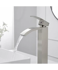 Greenspring Waterfall Single Hole Handle Bathroom Vessel Sink Faucet With Pop Up Drain Without Overflow Matte Black & Gold