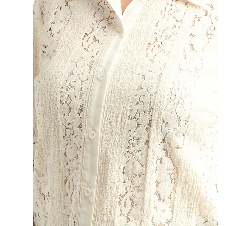 Bcx Juniors' Textured Lace Button-Front Shirt