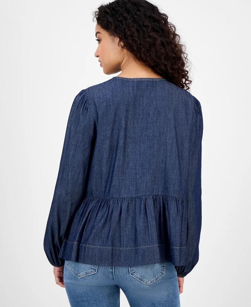 Nautica Jeans Women's Chambray Peplum-Hem Top