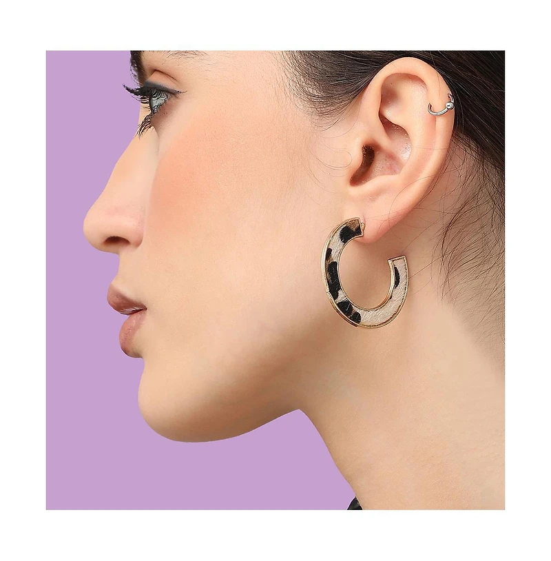Sohi Women's Metallic Animal Print Hoop Earrings
