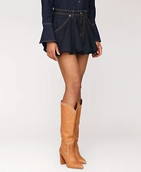 Avec Les Filles Women's Bubble-Hem Denim Mini Skirt