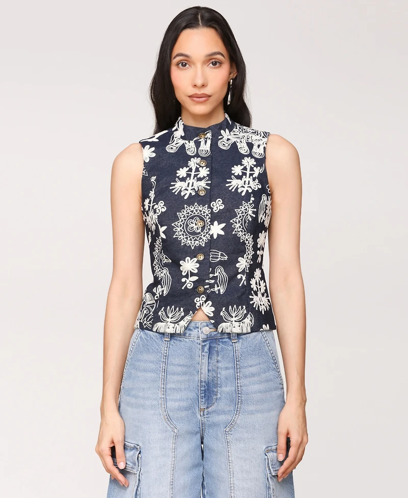 Avec Les Filles Women's Soutache Denim Button-Front Vest