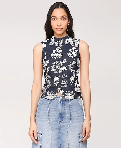 Avec Les Filles Women's Soutache Denim Button-Front Vest
