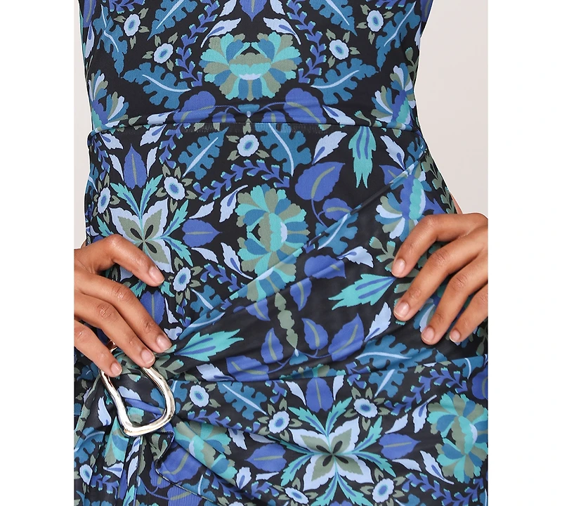 Avec Les Filles Women's Printed Asymmetric-Drape Sleeveless Mini Dress