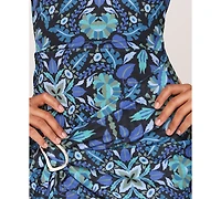 Avec Les Filles Women's Printed Asymmetric-Drape Sleeveless Mini Dress