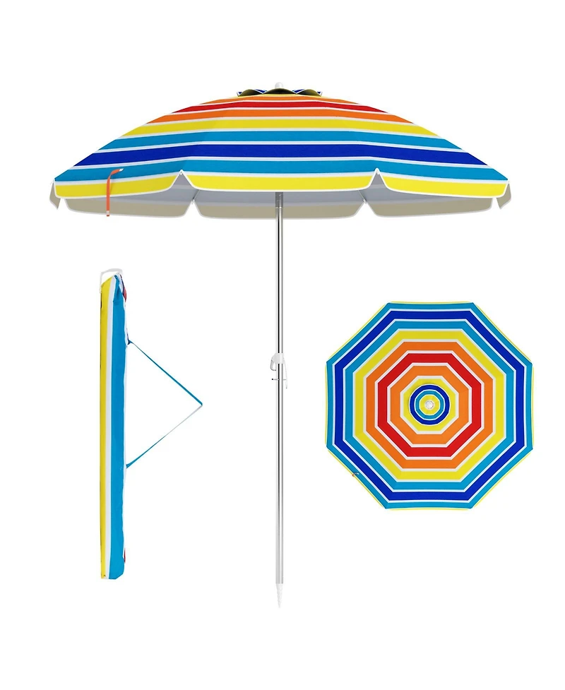 Gymax 6.5 Ft Beach Umbrella UPF50+ Sun Protection Portable Sunshade Parasol for Sand