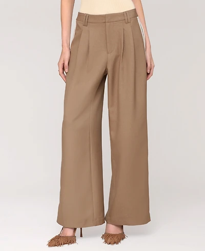 Avec Les Filles Women's High Rise Side-Stripe Pleat-Front Pants