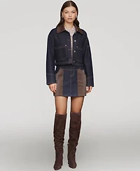 Avec Les Filles Women's Faux-Collar Crop Trucker Jacket