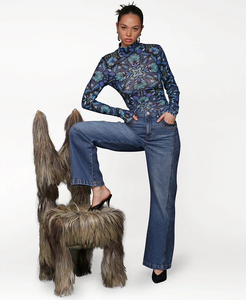 Avec Les Filles Women's Two-Tone Flared Jeans