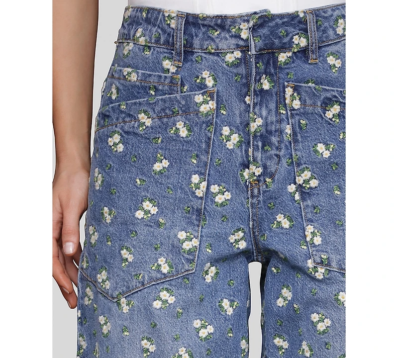 Avec Les Filles Women's Embroidered Barrel-Leg Jeans
