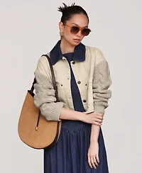 Avec Les Filles Women's Sweater-Sleeve Rinse Wash Denim Chore Jacket