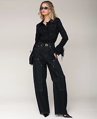 Avec Les Filles Women's Button-Front Flared-Sleeve Lace Shirt