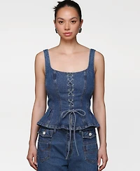 Avec Les Filles Women's Denim Lace-Up Peplum Top