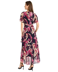 Maggy London Women's Printed V-Neck Midi Fit & Flare Dress