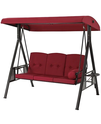 Boyel Living 3-Person Metal Patio Swing with Removable Cushion & Cup Holder Patio Swing Outdoor Porch Swing Chair for Adults for Garden Backyard Deck