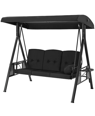 Boyel Living 3-Person Metal Patio Swing with Removable Cushion & Cup Holder Outdoor Porch Chair for Adults Garden Backyard Deck