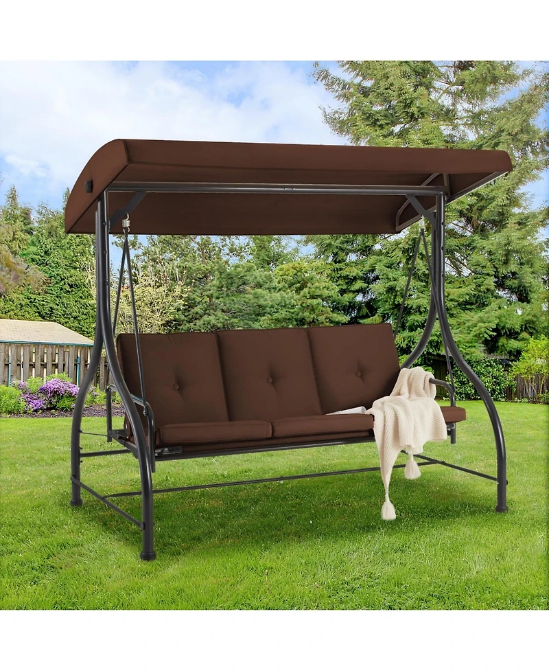 Boyel Living 3-Person Metal Patio Swing Outdoor Porch Chair for Adults Garden Backyard Deck