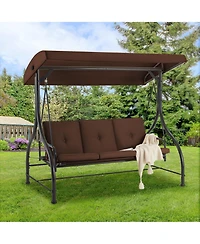 Boyel Living 3-Person Metal Patio Swing Outdoor Porch Chair for Adults Garden Backyard Deck