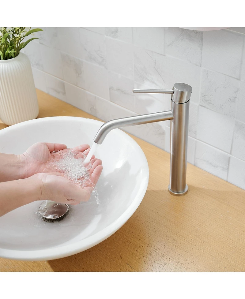 Greenspring Modern Single Hole Single Handle Vessel Bathroom Vanity Sink Faucet With Pop Up Drain Without Overflow in Brushed Nickel