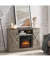American retro Console Cabinet with 18" Electric Fireplace Insert with Open and Closed Storage Space