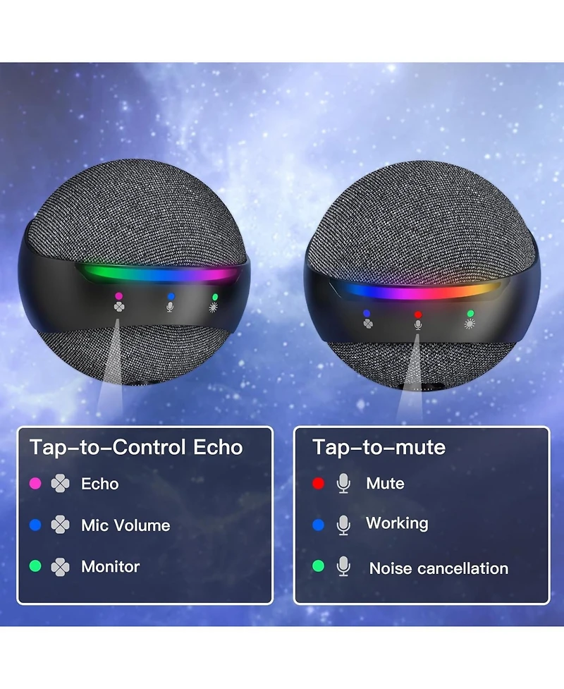 ZealSound Microphone for iPhone,Usb mic for Pc gaming,Phone,Touch Mute,Active Noise Cancel microphones with Echo/Rgb/Volume Gain,Real Time Monitor