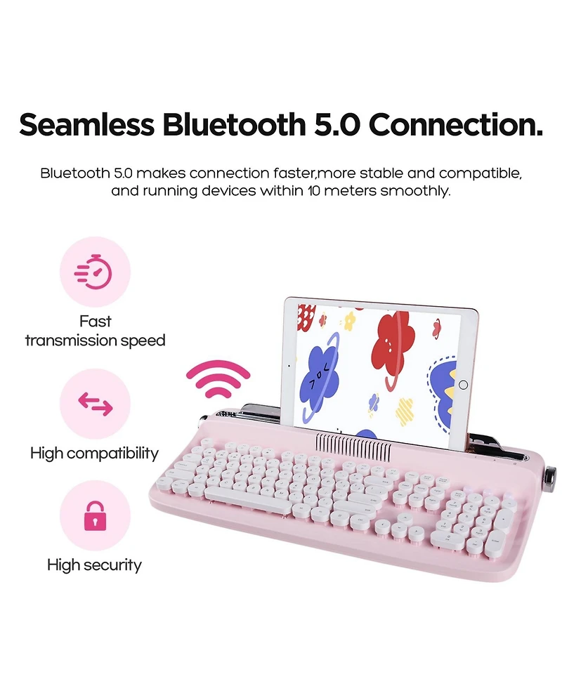 Yunzii Actto B503 Wireless Keyboard Retro Bluetooth Aesthetic Typewriter Style Keyboard with Integrated Stand