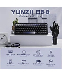Yunzii B68 Wireless Mechanical Keyboard,Tri-Mode BT5.0/2.4GHz/Usb-c,Cute Pbt Keycaps,Hot Swappable Creamy Typing Gasket (Cocoa Cream V2 Switch)