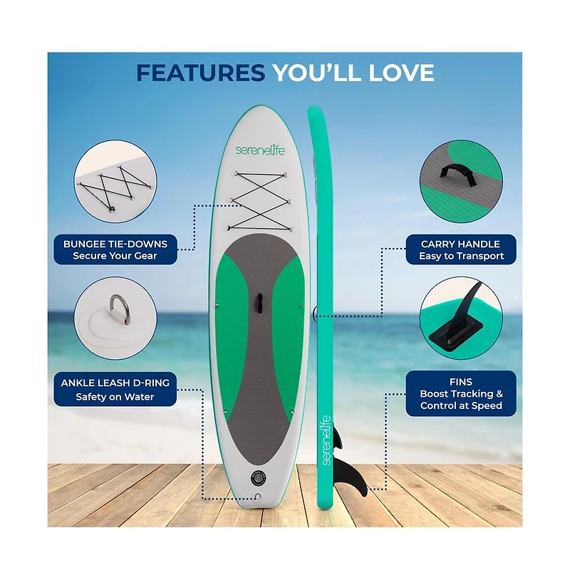 Free-Flow Welded Inflatable Stand-Up Paddle-Board with Double-Action Hand Pump, 3-Shaft Aluminum Paddle, Leash, Fin (Black)
