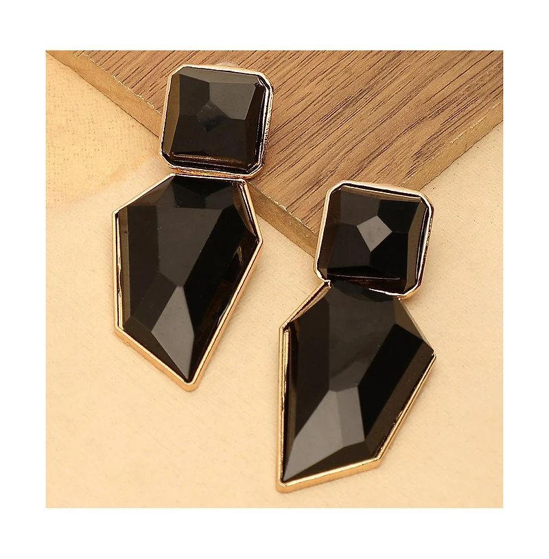 Sohi Women's Black Abstract Stone Drop Earrings