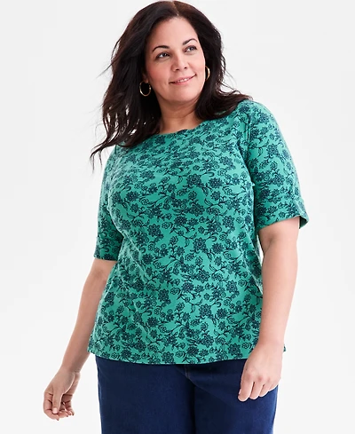 Style & Co Plus Printed Elbow-Sleeve Knit Top