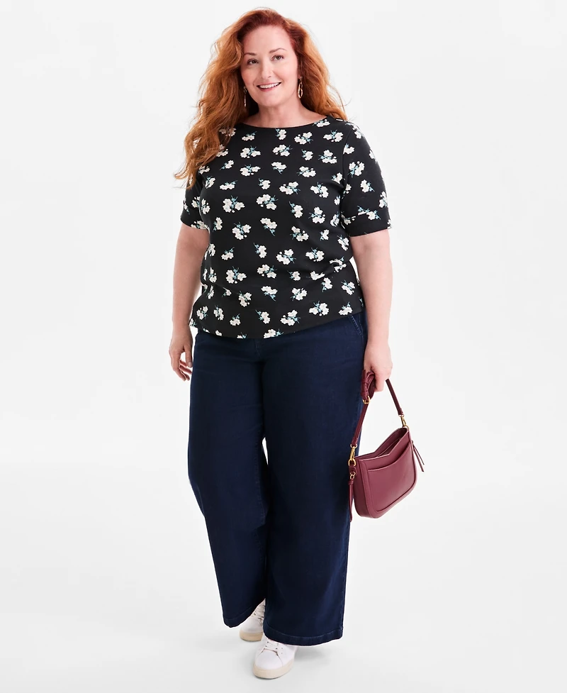 Style & Co Plus Printed Elbow-Sleeve Knit Top
