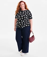 Style & Co Plus Printed Elbow-Sleeve Knit Top