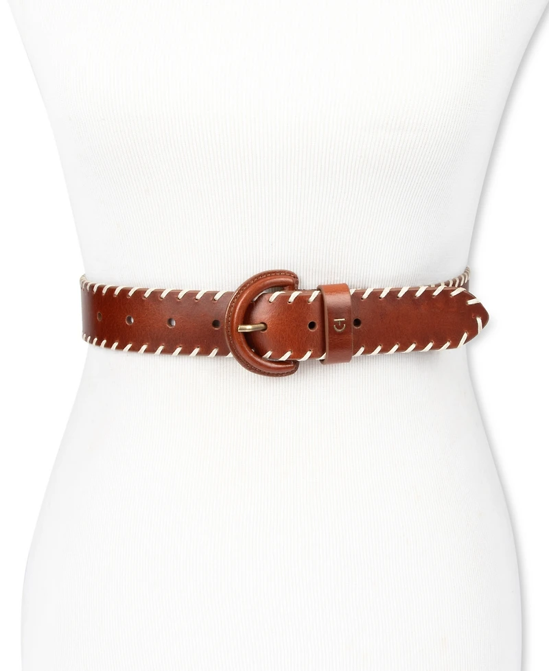 Cole Haan Women's Leather Covered Buckle Stitched Edge Belt