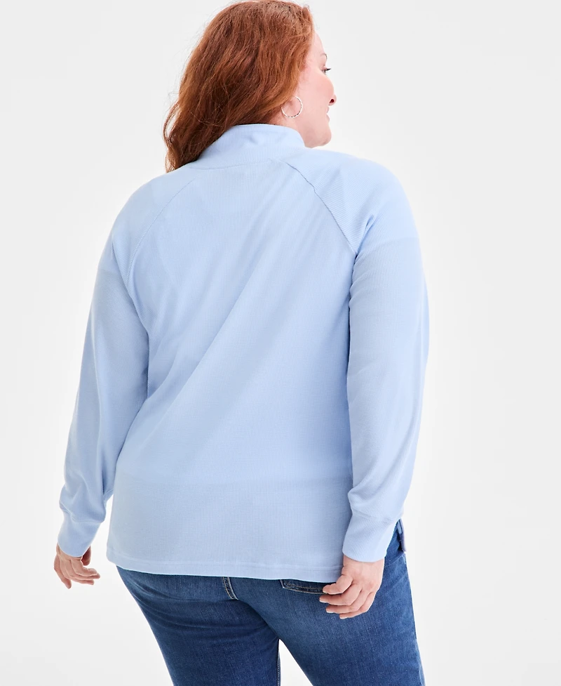 Style & Co Plus Waffle-Knit Half-Zip Top, Macy's Exclusive