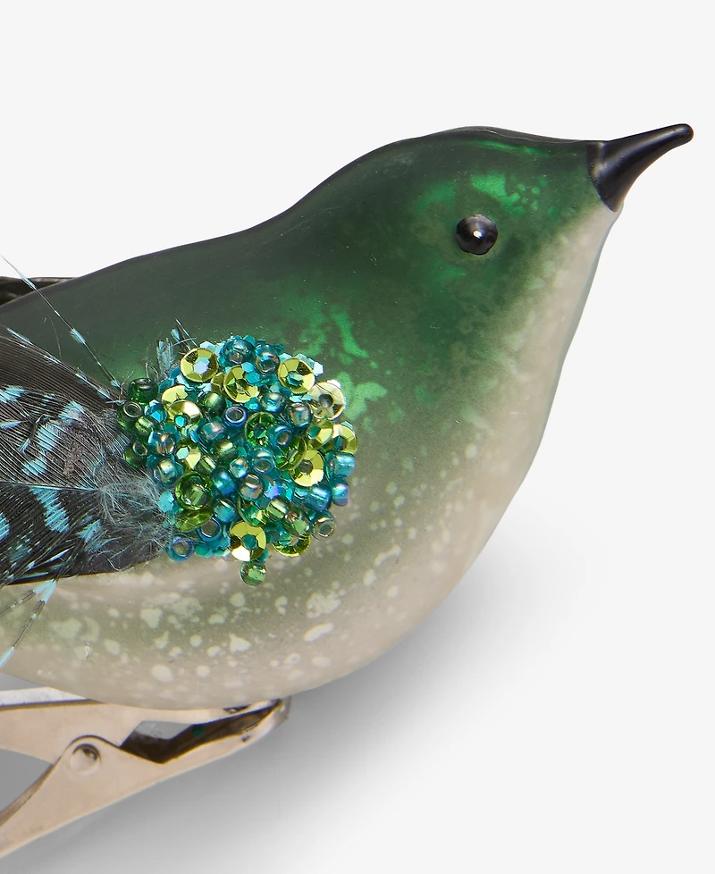 Holiday Lane Enchanted Emerald Feathered Bird Clip Ornament, Macy's Exclusive