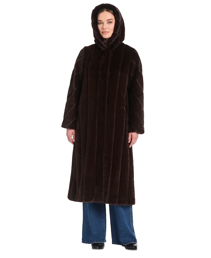 Jones New York Women's Hooded Faux-Fur Coat