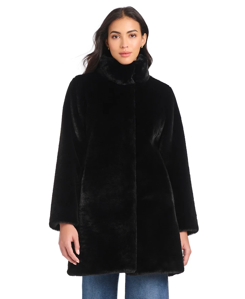 Jones New York Petite Faux-Fur Stand-Collar Coat