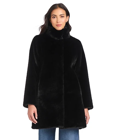 Jones New York Petite Faux-Fur Stand-Collar Coat