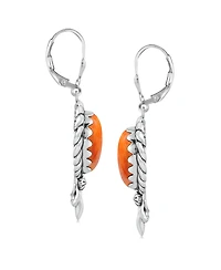American West Jewelry Sterling Silver Orange Spiny Oyster Pear Gemstone Squash Blossom Lever Back Earrings
