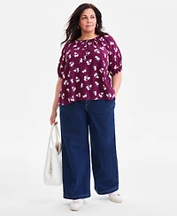Style & Co Plus Floral-Print Puff-Sleeve Top