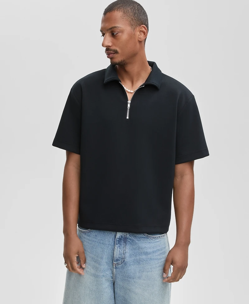 Mode of One Men's Relaxed-Fit Heathered Quarter-Zip Scuba Polo Shirt
