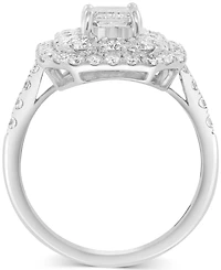 Effy Lab Grown Diamond Emerald- & Round-Cut Halo Ring (2-1/5 ct. t.w.) in 14k White Gold