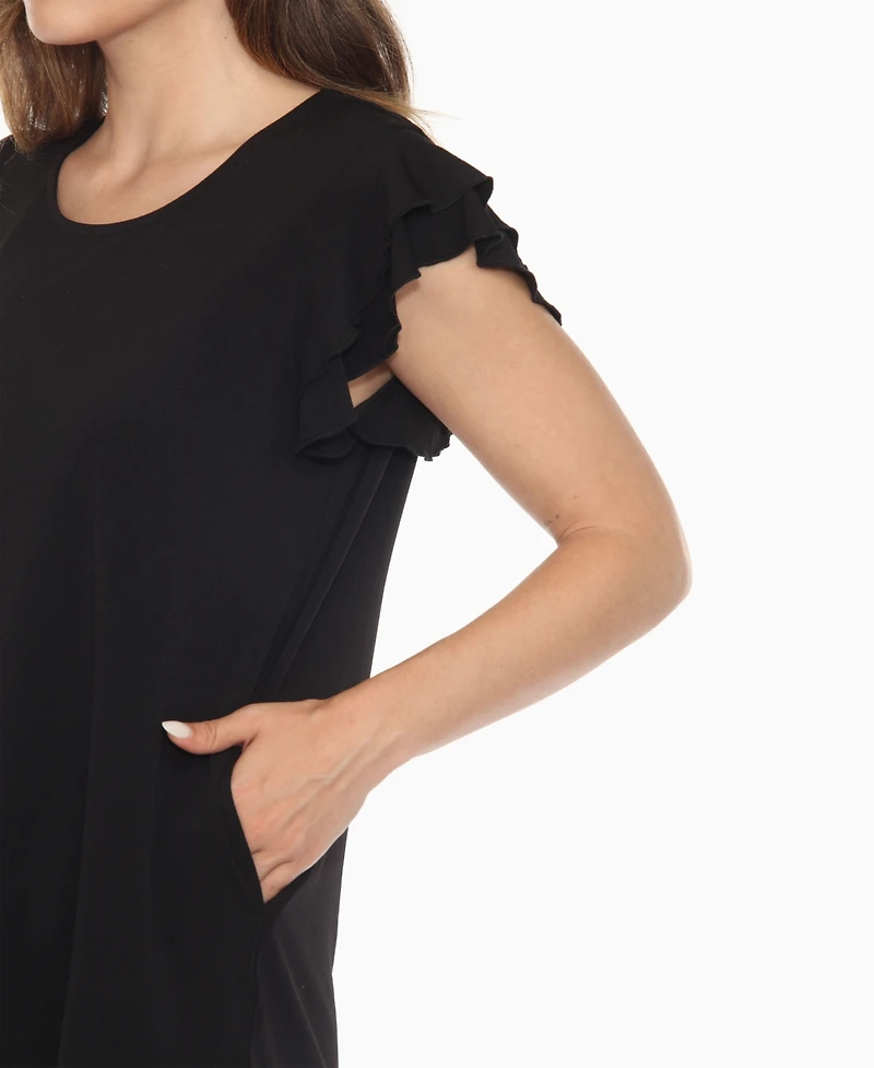 White Mark Women's Ruffle Sleeve Solid Top