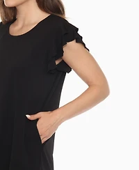 White Mark Women's Ruffle Sleeve Solid Top