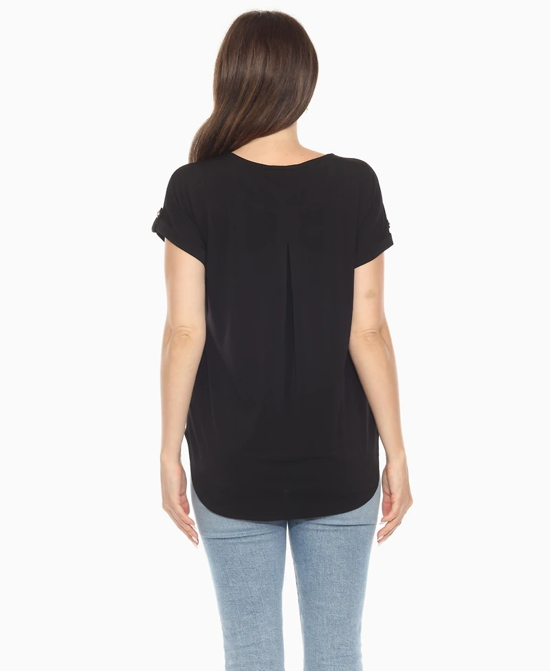 White Mark Women's Folded Short Sleeve Solid Top