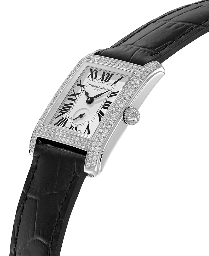 Frederique Constant Women's Swiss Carree Diamond (1-1/4 ct. t.w.) Black Leather Strap Watch 25mm