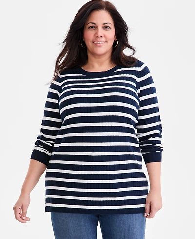 Style & Co Plus Legacy Strip Long-Sleeve Sweater, Macy's Exclusive