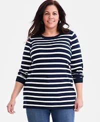 Style & Co Plus Legacy Strip Long-Sleeve Sweater, Macy's Exclusive
