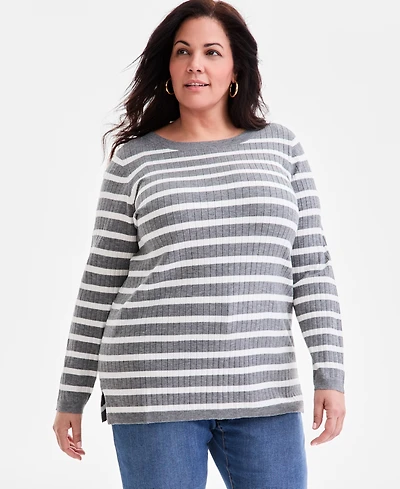 Style & Co Plus Legacy Stripe Long-Sleeve Sweater, Macy's Exclusive
