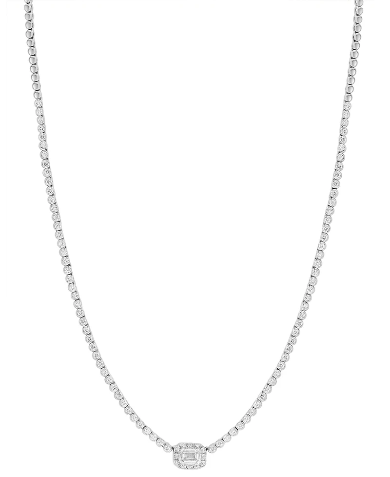 Effy Lab Grown Diamond Emerald- & Round-Cut Halo18" Collar Necklace (2-7/8 ct. t.w.) in 14k White Gold